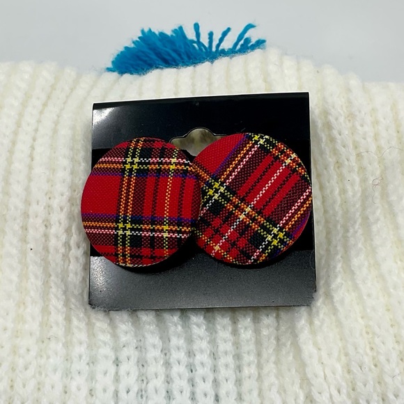 Vintage Plaid Tartan Circle Stud Earrings - Picture 2 of 4